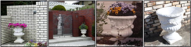 花鉢 石造 ライオン花鉢 カップ型 