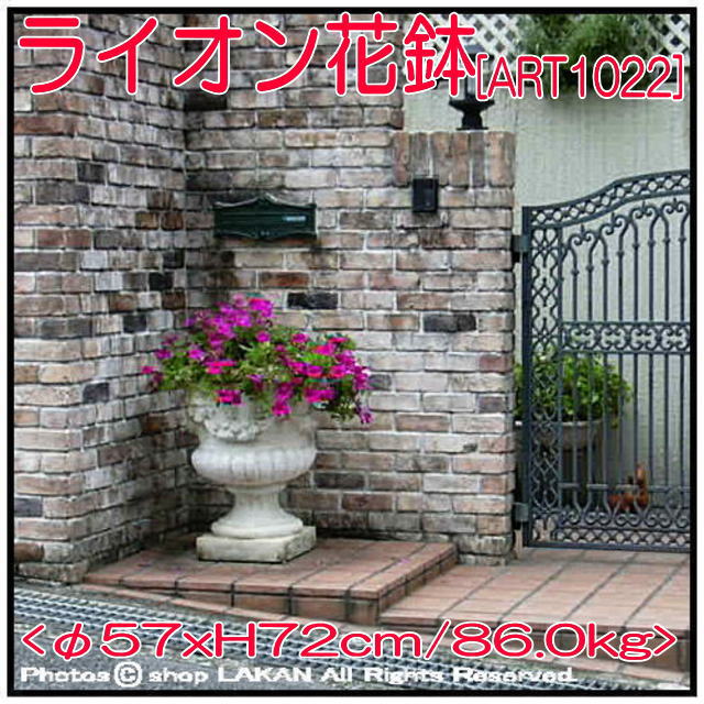 花鉢 石造 ライオン花鉢 カップ型 