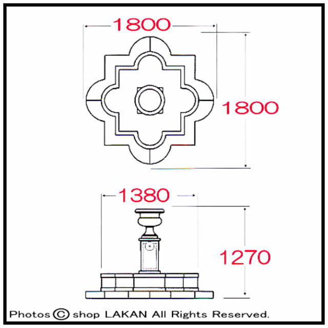 中型噴水 イタルガーデン社 池付 内部配管付 石造噴水 