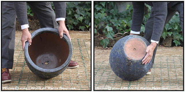 輸入植木鉢　ラウンド39　釉薬付陶器鉢　ボルカーノ　レア感　重厚感　アンティーク仕上　