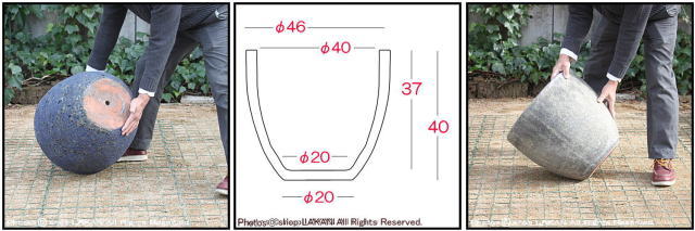 釉薬付陶器鉢 ラウンド46 輸入植木鉢 ボルカーノ アンティーク仕上 
