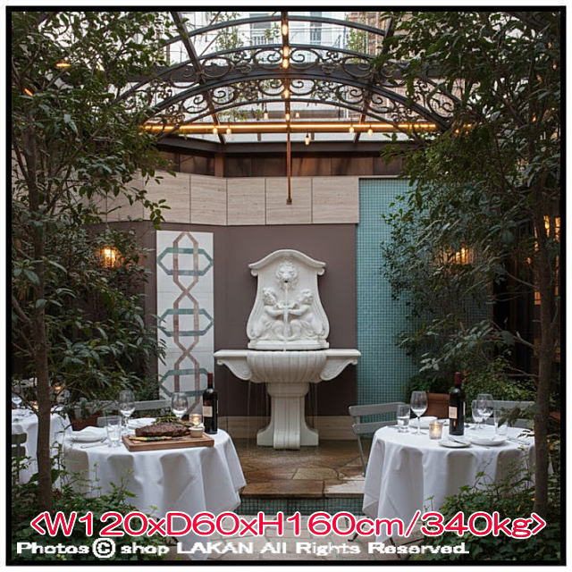 石造 ライオンと子供の壁泉 中型 