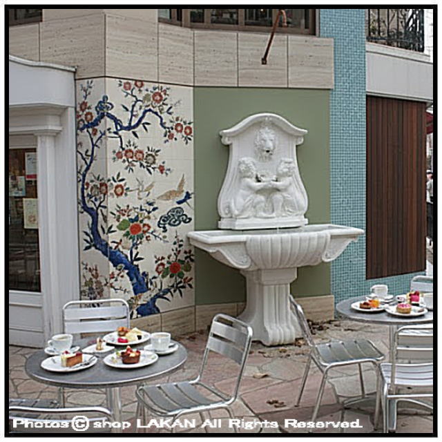 石造 イタリア ライオンと子供の壁泉 