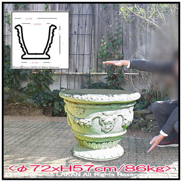 石造花鉢 洋風ガーデン 浅型 イタリア 