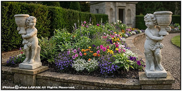 花鉢の少年 石造 花鉢 