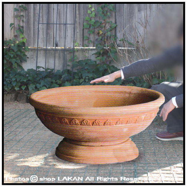 広口 浅型 植木鉢 足付 ハンドメイド テラコッタ鉢 